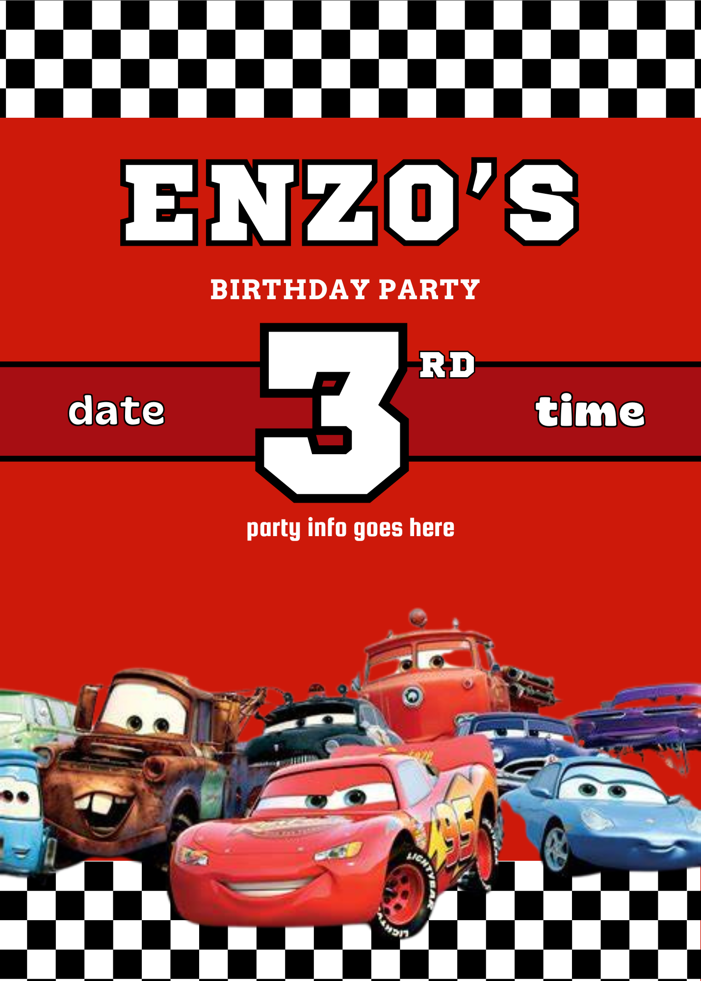 Cars themed birthday party invitation