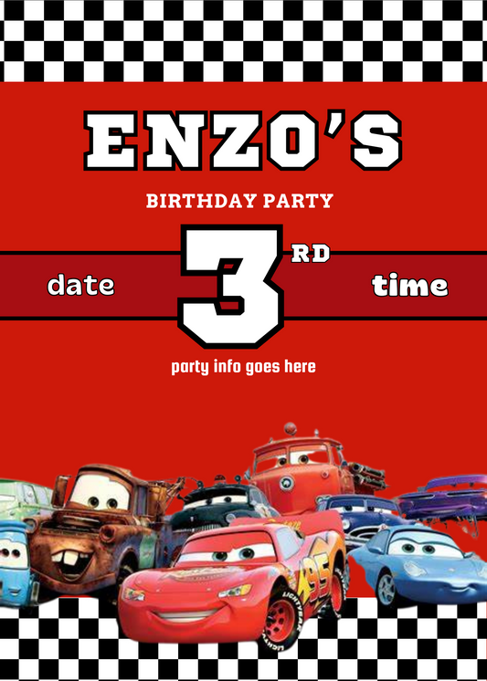 Cars themed birthday party invitation